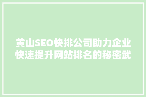 黄山SEO快排公司助力企业快速提升网站排名的秘密武器