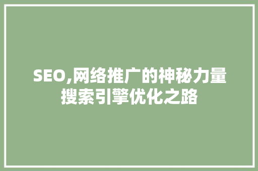 SEO,网络推广的神秘力量搜索引擎优化之路