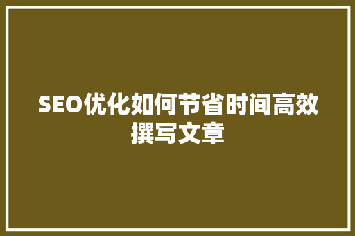 SEO优化如何节省时间高效撰写文章