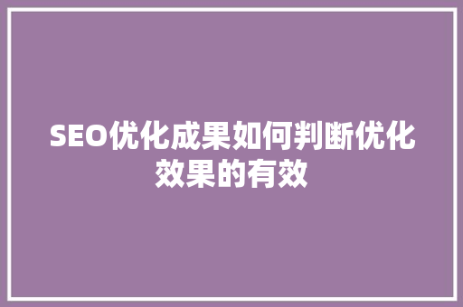 SEO优化成果如何判断优化效果的有效