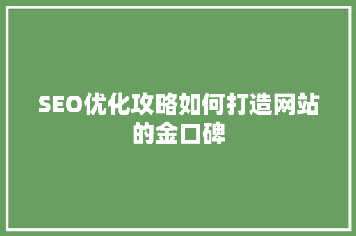 SEO优化攻略如何打造网站的金口碑