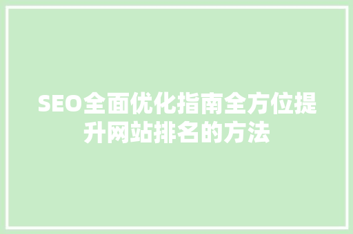 SEO全面优化指南全方位提升网站排名的方法