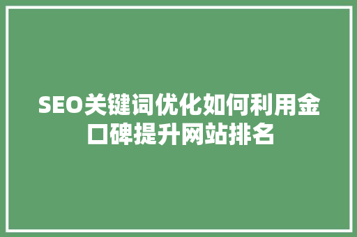 SEO关键词优化如何利用金口碑提升网站排名