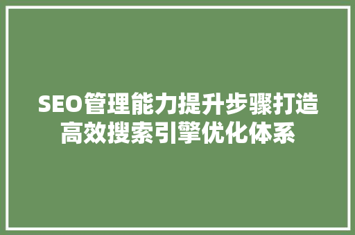 SEO管理能力提升步骤打造高效搜索引擎优化体系