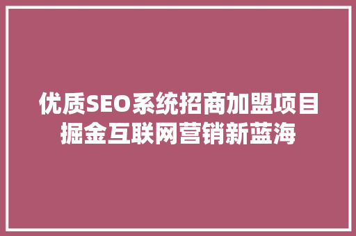 优质SEO系统招商加盟项目掘金互联网营销新蓝海