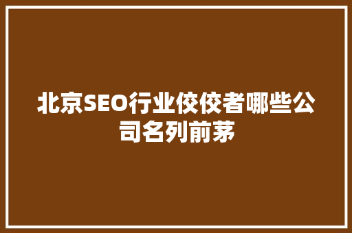 北京SEO行业佼佼者哪些公司名列前茅