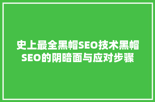 史上最全黑帽SEO技术黑帽SEO的阴暗面与应对步骤
