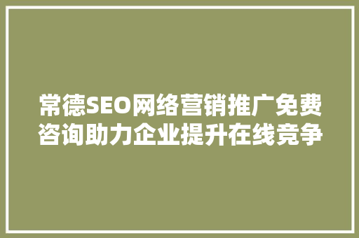常德SEO网络营销推广免费咨询助力企业提升在线竞争力