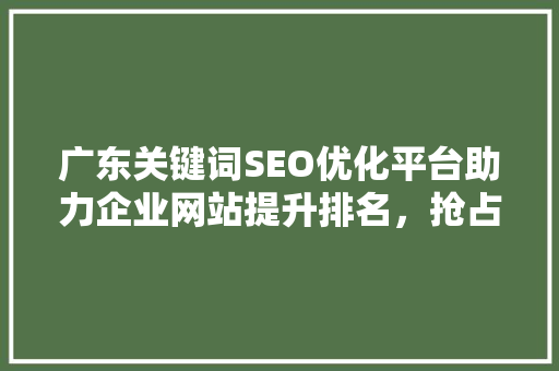 广东关键词SEO优化平台助力企业网站提升排名，抢占网络市场先机