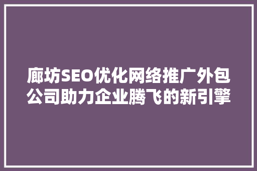 廊坊SEO优化网络推广外包公司助力企业腾飞的新引擎