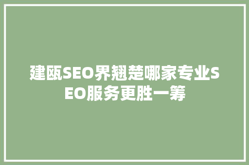 建瓯SEO界翘楚哪家专业SEO服务更胜一筹