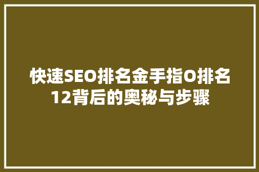 快速SEO排名金手指O排名12背后的奥秘与步骤