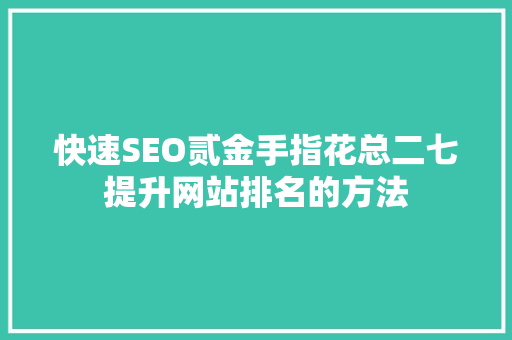 快速SEO贰金手指花总二七提升网站排名的方法