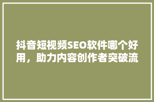 抖音短视频SEO软件哪个好用，助力内容创作者突破流量瓶颈