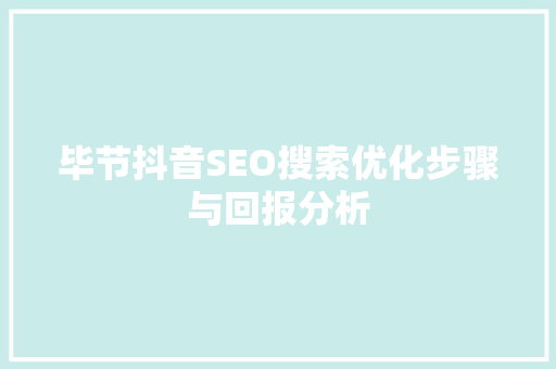 毕节抖音SEO搜索优化步骤与回报分析