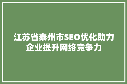 江苏省泰州市SEO优化助力企业提升网络竞争力