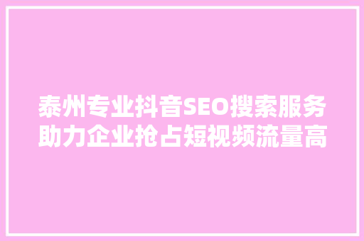 泰州专业抖音SEO搜索服务助力企业抢占短视频流量高地
