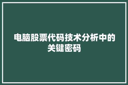 电脑股票代码技术分析中的关键密码