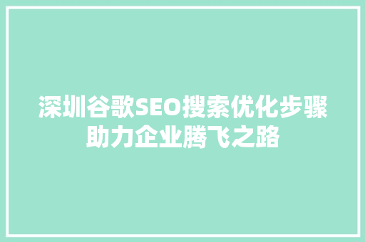 深圳谷歌SEO搜索优化步骤助力企业腾飞之路