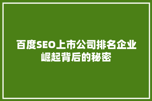 百度SEO上市公司排名企业崛起背后的秘密