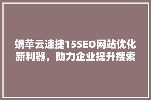 蜗苹云速捷15SEO网站优化新利器，助力企业提升搜索引擎排名