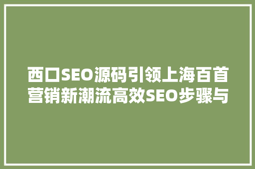 西口SEO源码引领上海百首营销新潮流高效SEO步骤与优化方法
