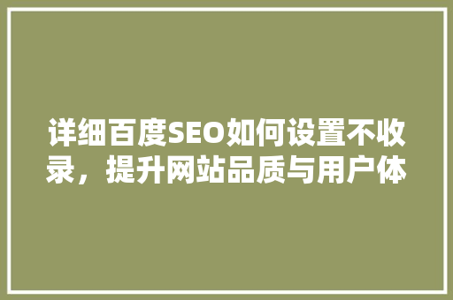 详细百度SEO如何设置不收录，提升网站品质与用户体验