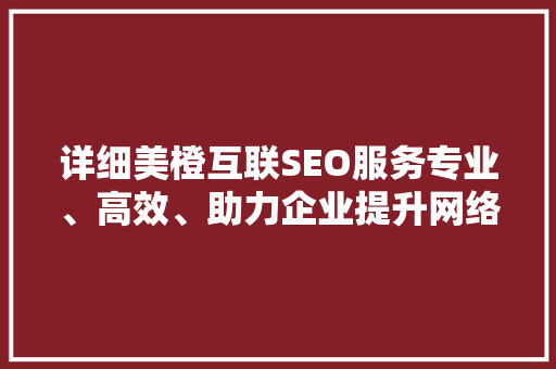 详细美橙互联SEO服务专业、高效、助力企业提升网络影响力