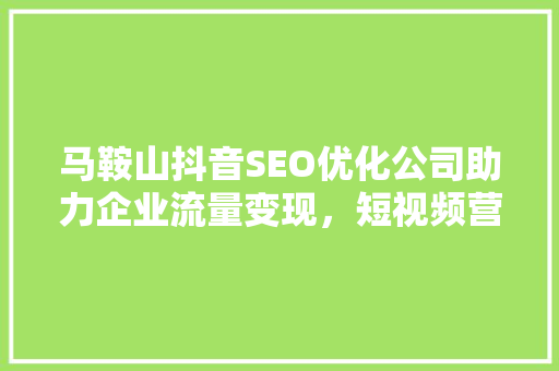 马鞍山抖音SEO优化公司助力企业流量变现，短视频营销新趋势