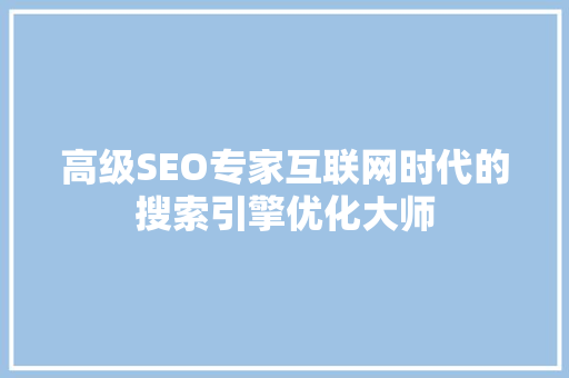 高级SEO专家互联网时代的搜索引擎优化大师