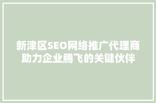 新津区SEO网络推广代理商助力企业腾飞的关键伙伴
