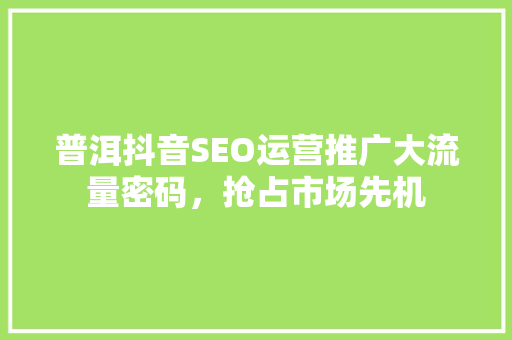 普洱抖音SEO运营推广大流量密码，抢占市场先机