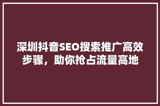 深圳抖音SEO搜索推广高效步骤，助你抢占流量高地