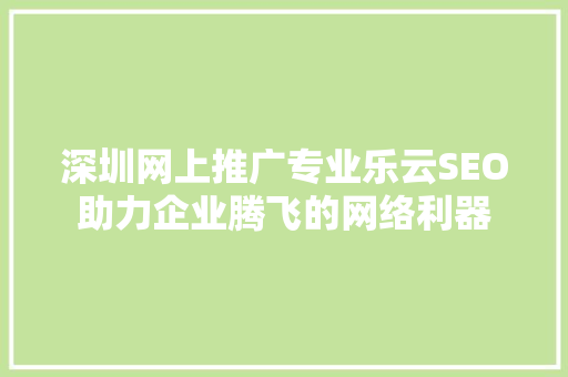深圳网上推广专业乐云SEO助力企业腾飞的网络利器