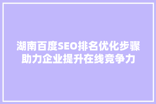 湖南百度SEO排名优化步骤助力企业提升在线竞争力