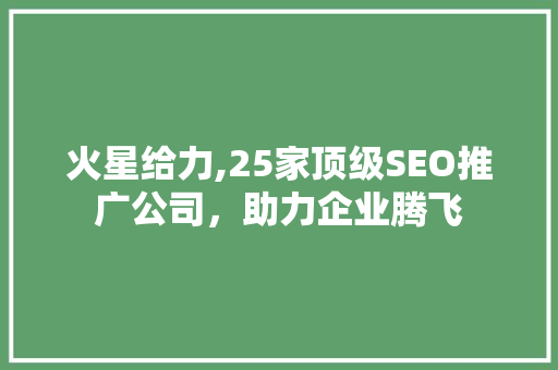 火星给力,25家顶级SEO推广公司，助力企业腾飞
