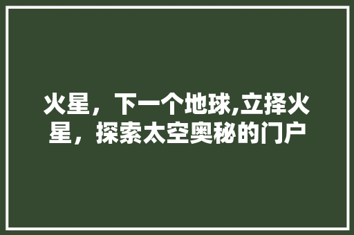 火星，下一个地球,立择火星，探索太空奥秘的门户