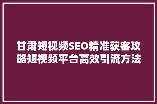 甘肃短视频SEO精准获客攻略短视频平台高效引流方法