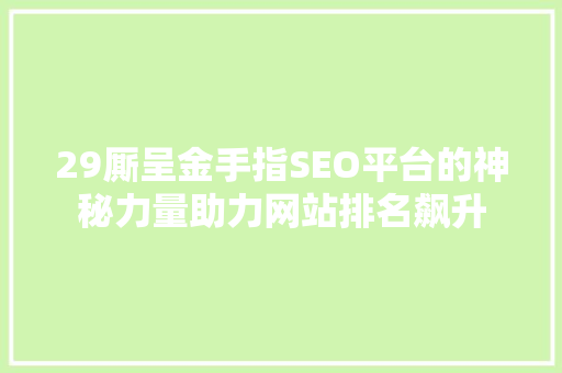 29厮呈金手指SEO平台的神秘力量助力网站排名飙升
