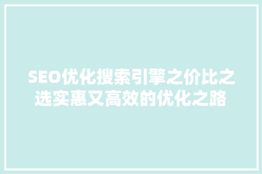 SEO优化搜索引擎之价比之选实惠又高效的优化之路