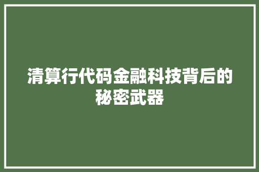 清算行代码金融科技背后的秘密武器