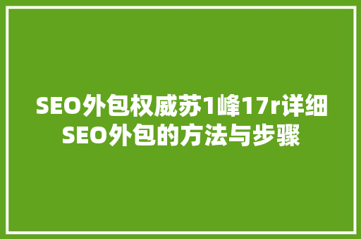 SEO外包权威苏1峰17r详细SEO外包的方法与步骤