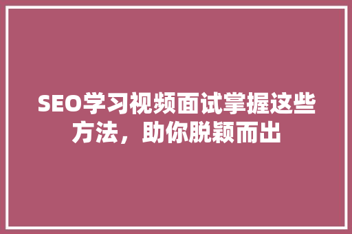 SEO学习视频面试掌握这些方法，助你脱颖而出