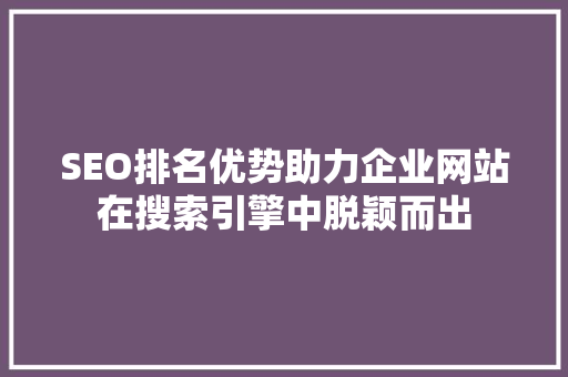 SEO排名优势助力企业网站在搜索引擎中脱颖而出