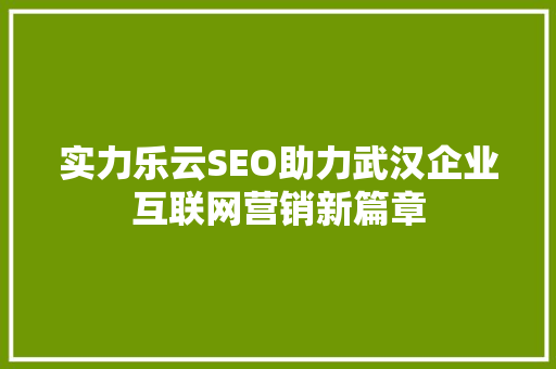 实力乐云SEO助力武汉企业互联网营销新篇章