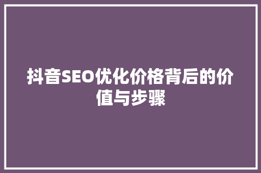 抖音SEO优化价格背后的价值与步骤