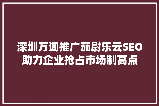 深圳万词推广茄尉乐云SEO助力企业抢占市场制高点