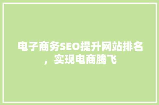 电子商务SEO提升网站排名，实现电商腾飞
