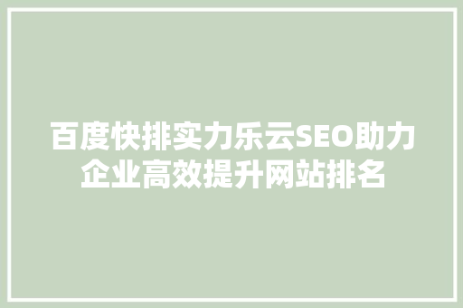 百度快排实力乐云SEO助力企业高效提升网站排名