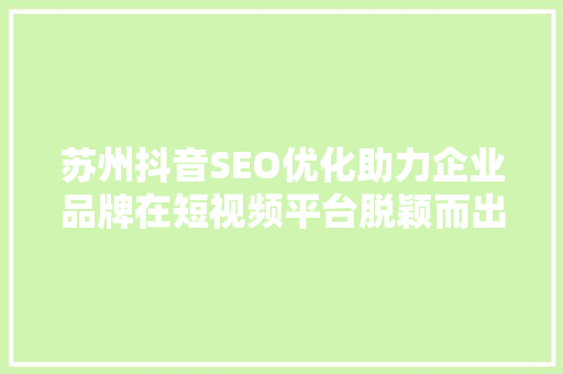 苏州抖音SEO优化助力企业品牌在短视频平台脱颖而出